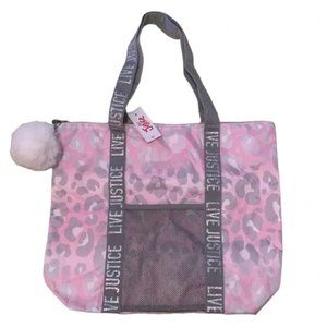 Justice Girls Pink White Cheetah Print Barbiecore Barbie Inspired Tote Bag